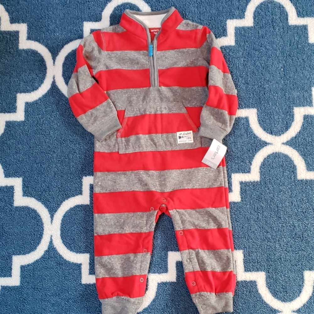 NWT CARTER'S FLEECE ONE PIECE BOYS 24M snaps zip